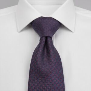 Barneys New York Navy and Burgundy Patterned Silk Tie
